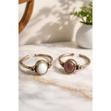 NBS Beautiful Naturel Stones Saf Bakır 2 Adet Akik Ve Selenit Yüzük Ayarlanabilir