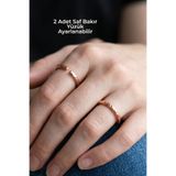 NBS Beautiful Naturel Stones Saf Bakır 2 Adet İnce Zarif Yüzük Ayarlanabilir Kaliteli Kombin Trend