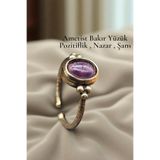 NBS Beautiful Naturel Stones Yüzük Ametist Saf Bakır Ayarlanabilir ( Pozitiflik , Nazar , Koruma )