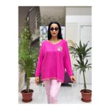NC10342 İtalyan Yaka Detay Angora Bluz Pembe