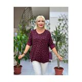 NC11128 italyan Leopar desen Bluz Bordo