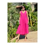 NC14916 İtalyan Kolsuz Keten Elbise Pembe