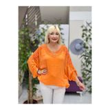 NC274-1 İtalyan Ön-Arka Dantel İpek Bluz Oranj