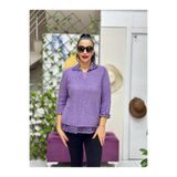 NC516028 İtalyan Leopar Desen Fularlı Erkek Yaka Kazak Mor