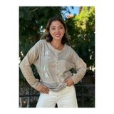 NC53761 İtalyan Yazılı Ve Taşlı Coton Sweatshirt Krem
