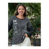 NC53761 İtalyan Yazılı Ve Taşlı Coton Sweatshirt Siyah