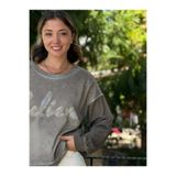 NC58939 İtalyan Believe Taşlı Sweatshirt Vizon