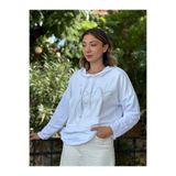 NC8533C İtalyan Joy Taşlı Kapüşonlu Coton Sweatshirt Beyaz