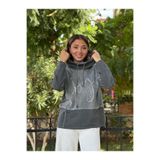 NC8533C İtalyan Joy Taşlı Kapüşonlu Coton Sweatshirt Gri