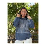 NC8533C İtalyan Joy Taşlı Kapüşonlu Coton Sweatshirt Mavi