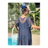 NCC10337 İtalyan İpek Elbise Lacivert