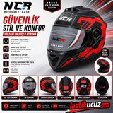 Ncr-160E Çene Açılır Gözlüklü E-Ce Belgeli Kask Kırmızı Grafik