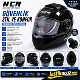 NCR-160E Çene Açılır Gözlüklü E-Ce Belgeli Kask Parlak Siyah - XL