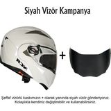 NCR Çene Açılır Kask Ekstra Yedek Siyah Cam Beyaz Renk CE Sertifikalı Hafif ve Şık Tasarım - XL