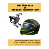 NCR ÇENE AÇILIR KASK SARI SİYAH ve USB ŞARJLI TELEFON TUTUCU