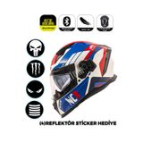 Ncr Stream Kapalı Kask Güneş Vizörlü Mavi Kırmızı (ECE-06) (XL)