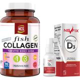 Ncs Balık Kollajen Type 1-3 Cla Biotin Çinko Collagen Hyaluronic Acid 90 Tablet & Nevfix Vitamin D3 Sıvı Sprey
