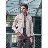 Ncs Bej Erkek Gömlek Ön Cepli Çıtçıtlı Kol ve Manşet Baskılı Slim Fit Yıkamalı Ncs Jeans 7225 - 2XL