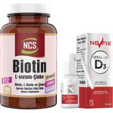 Ncs Biotin Çinko Glukonat Folik Asit Vitamin B12 180 Tablet & Nevfix Vitamin D3 Sıvı Sprey