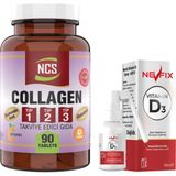 Ncs Collagen 1000 Mg Tip 1 - 2 - 3 Glutatyon Vitamin C – E –d 90 Tablet & Nevfix Vitamin D3 Sıvı Sprey