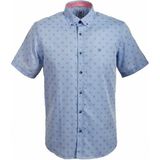 Ncs Erkek Mavi Kısa Kol Yazlık Gömlek Nokta Puan Desen Slim Fit Düğme Yaka Pamuk Ince Kumaş Jeans 7173 Shirt - 2XL