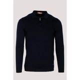 Ncs Erkek Polo Yaka Triko Lacivert Slim Fit Yarım Fermuarlı Balık Sırt Desenli Pamuklu Kazak Ncs 3006 - 3XL