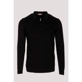 Ncs Erkek Polo Yaka Triko Siyah Slim Fit Yarım Fermuarlı Balık Sırt Desenli Pamuklu Kazak Ncs 3006