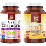 Ncs Ester C Vitamini Kara Mürver 120 Tablet & Balık Cla Biotin Type Tip1 - Tip 3 Balık Çinko Collagen Hyaluronic Acid