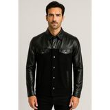 Ncs Jeans Erkek Gömlek Suni Deri ve Triko Karışımlı (Overshirt) Siyah 7348 - XL