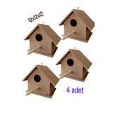 ncy Ahşap Kuş Evi Kuş Yuvası 4 Adet Kancalı 12x12 Cm
