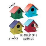 Ncy Ahşap Kuş Evi Kuş Yuvası Dış Mekan Suya Dayanıklı 4 Adet 15X15x20 Cm