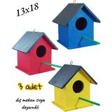 ncy Ahşap Kuş Yuvası Kuş Evi Vernikli Dış Mekan Suya Dayanıklı 13x18 cm 8 mm
