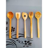 Ncy Home El Yapımı Ahşap Kiraz Ağacı Spatula Kaşık Seti Zeytin Desenli 5'li 30 cm