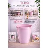 ND-1050 Metal Toz Pembe Çöp Kovası 11 Litre – Lavabo Altı, Mutfak ve Ofis İçin Şık Konik Tasarım