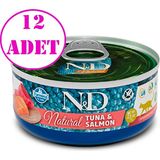 N&D Natural Yetişkin Kedi Konservesi 70 gr 12 Ad Karışık Tatlı Tuna ve Somon Balıklı Mama