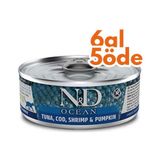 N&D Nd 1997 Ocean Ton Balığı, Morina Balığı Karides ve Balkabaklı Kedi Konservesi 80 gr - 6 Al 5 Öde