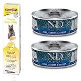 N&d Tahılsız 2 Adet Ton Sardalya Karides Kedi Yaş Mama 80 Gr+Gimcat 50 gr Biotin Paste