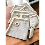 NDC Home 6lı Gri Keten Mini Püsküllü [ahşap Toka Hediyeli] Peçete Takımı - 40 x 40 cm