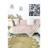 NDC Home Bordo Çizgili Ham Ponponlu Otantik Koltuk Örtüsü Koltuk Şalı - 170 x 220 cm - Krem - Bordo
