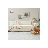 NDC Home Buldan Dokuması Keten Ponponlu Koltuk Örtüsü (170 X 220) Krem