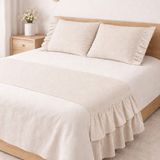 NDC Home Dekoratif Çift Kişilik Yatak Runner/örtü Seti [ 2 Adet Yastık Kılıfı Dahil ] - Ham Keten - Ekru - 80 x 220 cm