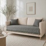 NDC Home Fırfırlı Keten Koltuk Örtüsü [kırlentli] -Antrasit - 90 x 200 cm