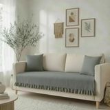 NDC Home Fırfırlı Keten Koltuk Örtüsü [kırlentli]-Füme - 90 x 200 cm