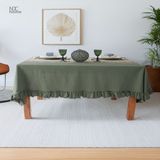 NDC Home Haki Keten Fırfırlı Masa Örtüsü - 100 x 100 cm