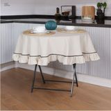 NDC Home Ham Keten Yuvarlak Firfirli Özel Seri Masa Örtüsü - 150 x 150 cm - Krem