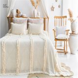 NDC Home Krem Örgü Dantelli ve Püsküllü Çift Kişilik Yatak Örtüsü (220 x 240) - 240 x 220 cm