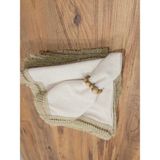 NDC Home Organik Ham Keten Pasalı Saçaklı 6lı Ahsap Toka Hediyeli 40 x 40 Peçete Takımı - Krem - 40 x 40 cm