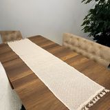 NDC Home Özel Tasarım Pamuk Örme Dantel Ponponlu Runner Masa Örtüsü 45 x 150 cm - Krem - 35 x 150 cm