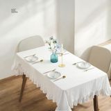 NDC Home Premium Keten Beyaz Fırfırlı Masa Örtüsü - 100 x 100 cm