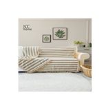 NDC Home Premium Keten Kahverengi Çizgili Bej Ponponlu Koltuk Örtüsü (170 X 220) Çok Renkli
